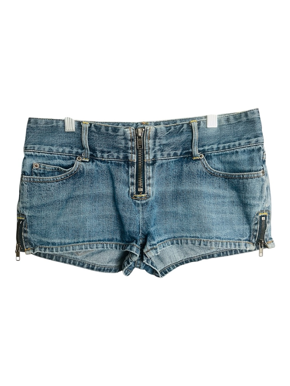 Blue Asphalt Y2K Low Rise Denim Shorts Vintage Side Zippers Streetwear SZ 7J
